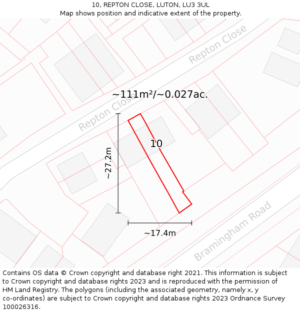 10, REPTON CLOSE, LUTON, LU3 3UL: Plot and title map
