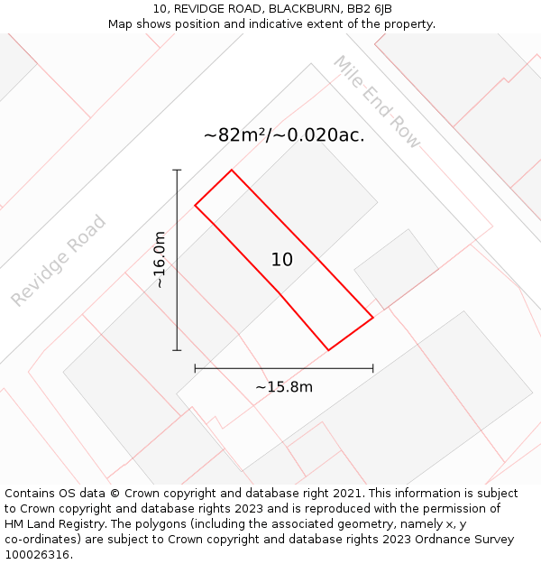 10, REVIDGE ROAD, BLACKBURN, BB2 6JB: Plot and title map