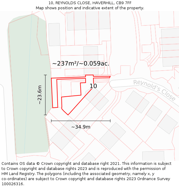 10, REYNOLDS CLOSE, HAVERHILL, CB9 7FF: Plot and title map