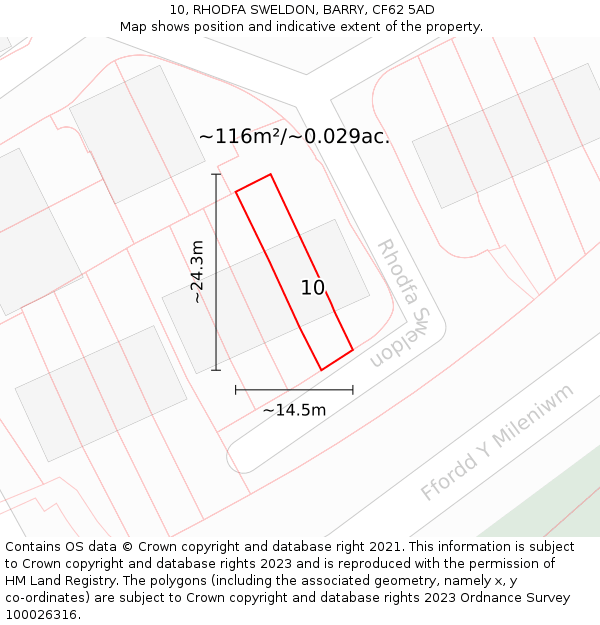 10, RHODFA SWELDON, BARRY, CF62 5AD: Plot and title map