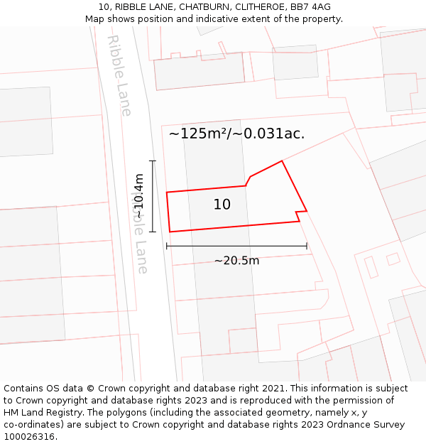 10, RIBBLE LANE, CHATBURN, CLITHEROE, BB7 4AG: Plot and title map