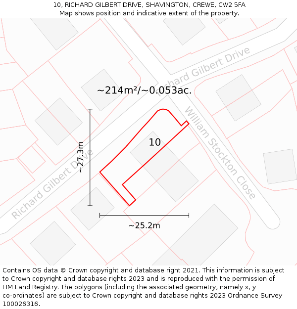 10, RICHARD GILBERT DRIVE, SHAVINGTON, CREWE, CW2 5FA: Plot and title map