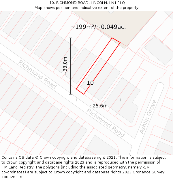 10, RICHMOND ROAD, LINCOLN, LN1 1LQ: Plot and title map