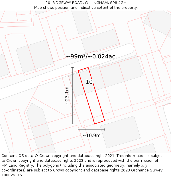 10, RIDGEWAY ROAD, GILLINGHAM, SP8 4GH: Plot and title map