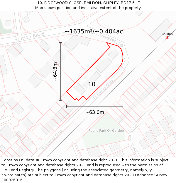 10, RIDGEWOOD CLOSE, BAILDON, SHIPLEY, BD17 6HE: Plot and title map