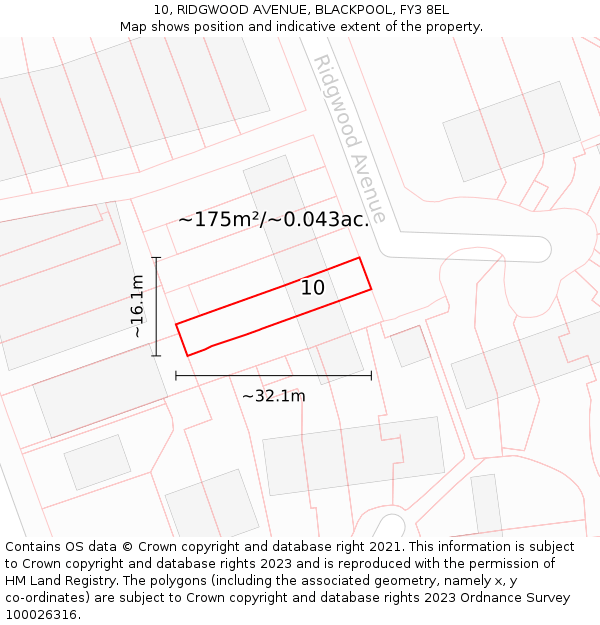 10, RIDGWOOD AVENUE, BLACKPOOL, FY3 8EL: Plot and title map