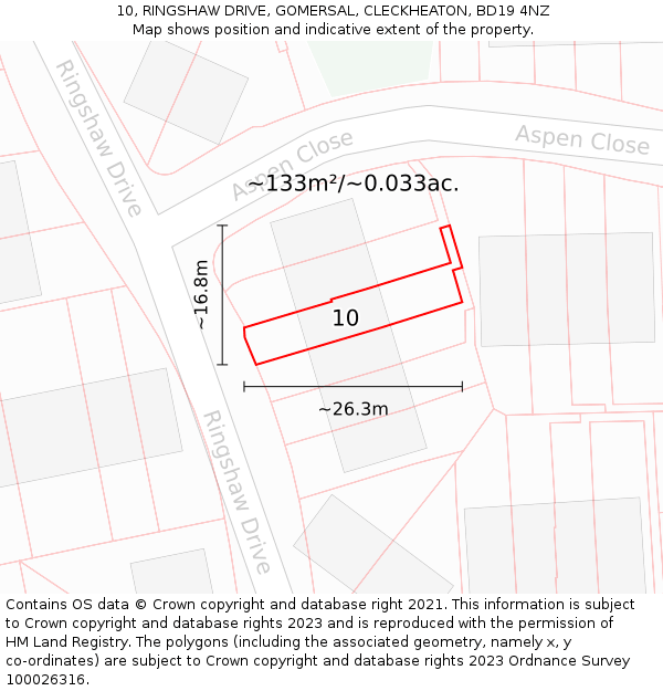 10, RINGSHAW DRIVE, GOMERSAL, CLECKHEATON, BD19 4NZ: Plot and title map