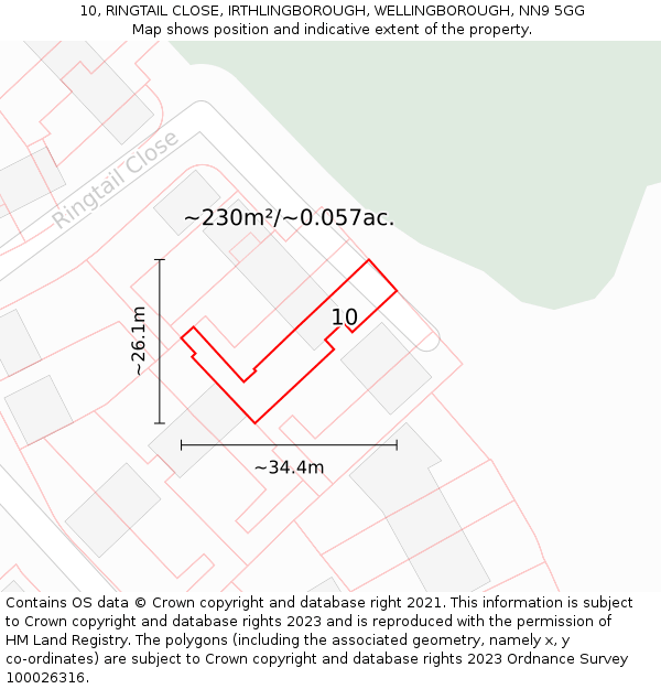 10, RINGTAIL CLOSE, IRTHLINGBOROUGH, WELLINGBOROUGH, NN9 5GG: Plot and title map
