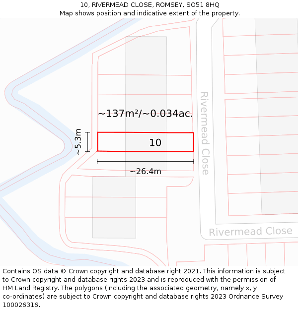 10, RIVERMEAD CLOSE, ROMSEY, SO51 8HQ: Plot and title map