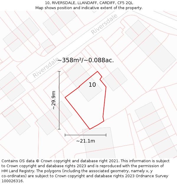10, RIVERSDALE, LLANDAFF, CARDIFF, CF5 2QL: Plot and title map