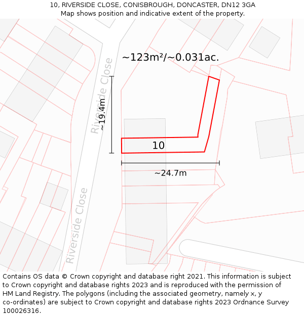 10, RIVERSIDE CLOSE, CONISBROUGH, DONCASTER, DN12 3GA: Plot and title map