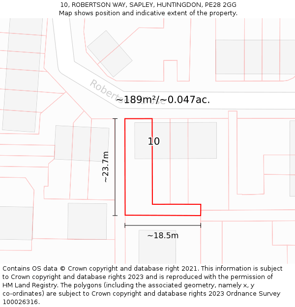 10, ROBERTSON WAY, SAPLEY, HUNTINGDON, PE28 2GG: Plot and title map