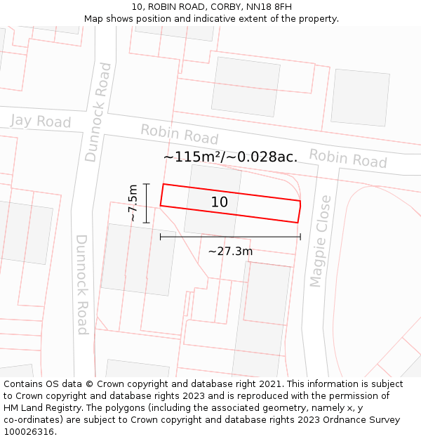 10, ROBIN ROAD, CORBY, NN18 8FH: Plot and title map