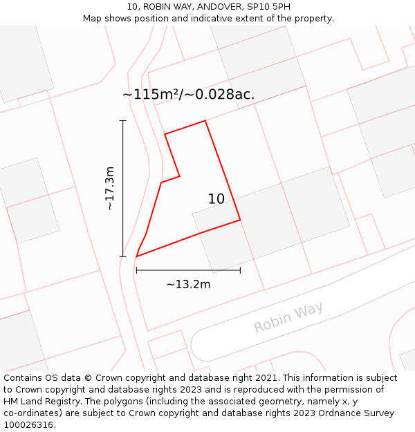 10, ROBIN WAY, ANDOVER, SP10 5PH: Plot and title map