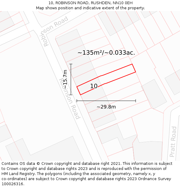 10, ROBINSON ROAD, RUSHDEN, NN10 0EH: Plot and title map