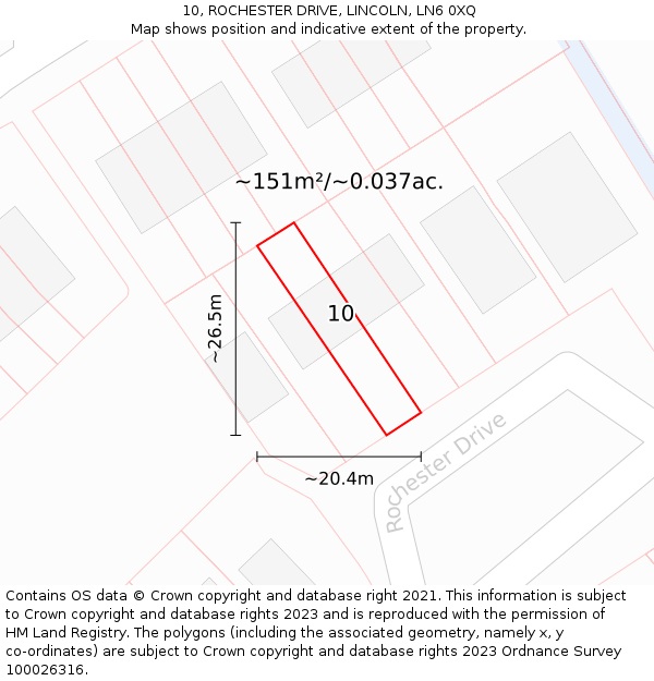 10, ROCHESTER DRIVE, LINCOLN, LN6 0XQ: Plot and title map