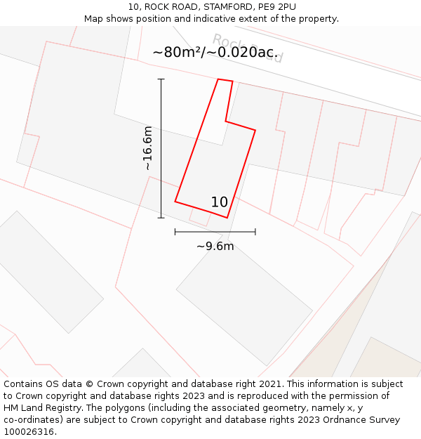 10, ROCK ROAD, STAMFORD, PE9 2PU: Plot and title map