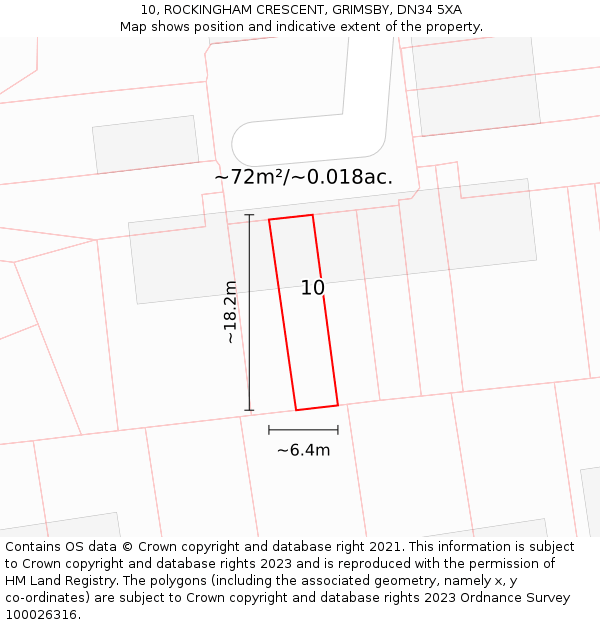 10, ROCKINGHAM CRESCENT, GRIMSBY, DN34 5XA: Plot and title map