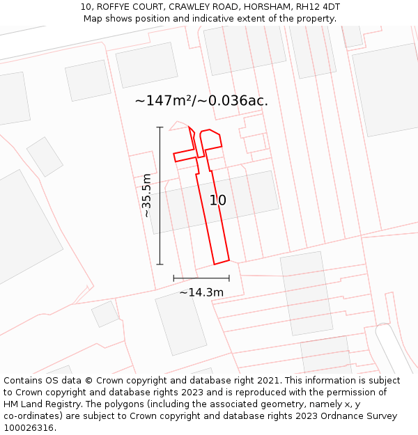 10, ROFFYE COURT, CRAWLEY ROAD, HORSHAM, RH12 4DT: Plot and title map