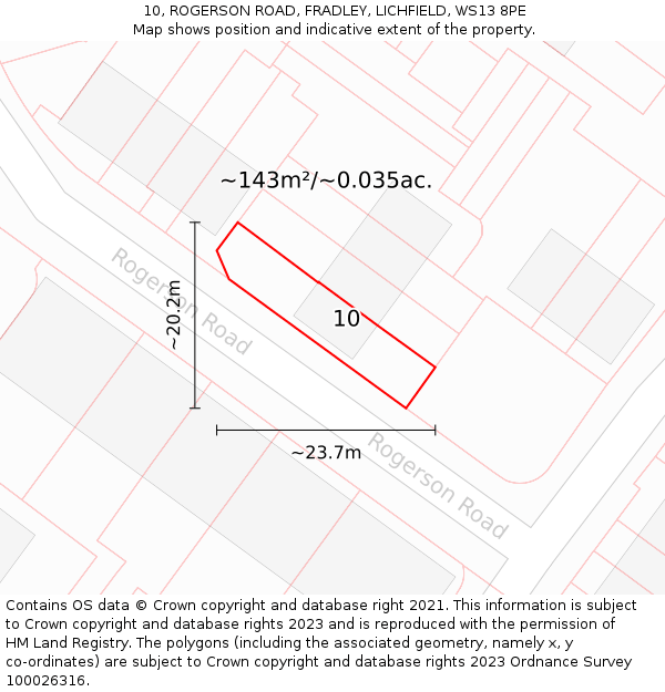 10, ROGERSON ROAD, FRADLEY, LICHFIELD, WS13 8PE: Plot and title map