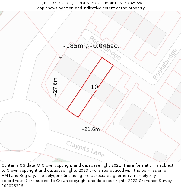 10, ROOKSBRIDGE, DIBDEN, SOUTHAMPTON, SO45 5WG: Plot and title map