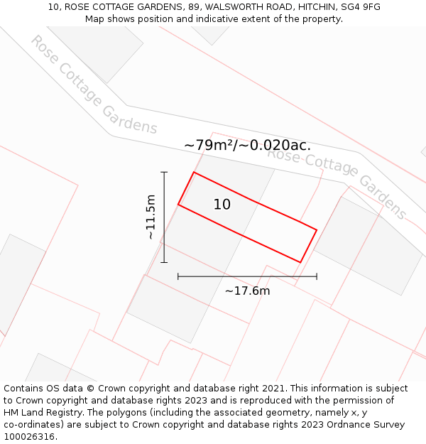 10, ROSE COTTAGE GARDENS, 89, WALSWORTH ROAD, HITCHIN, SG4 9FG: Plot and title map