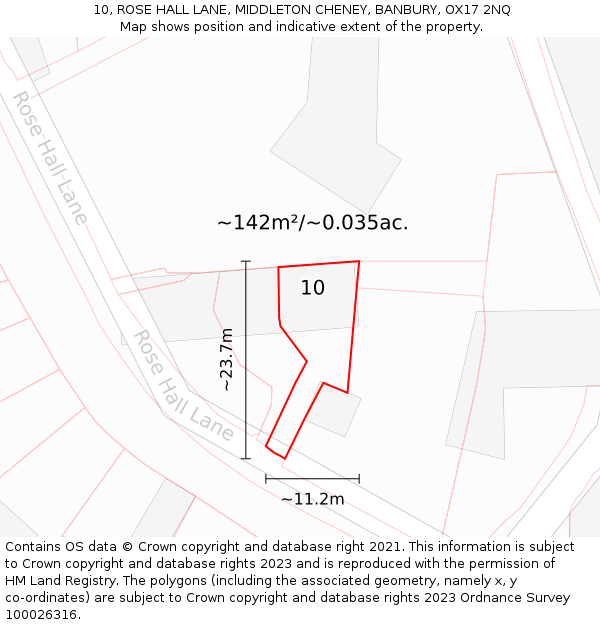 10, ROSE HALL LANE, MIDDLETON CHENEY, BANBURY, OX17 2NQ: Plot and title map