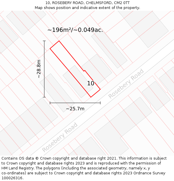 10, ROSEBERY ROAD, CHELMSFORD, CM2 0TT: Plot and title map