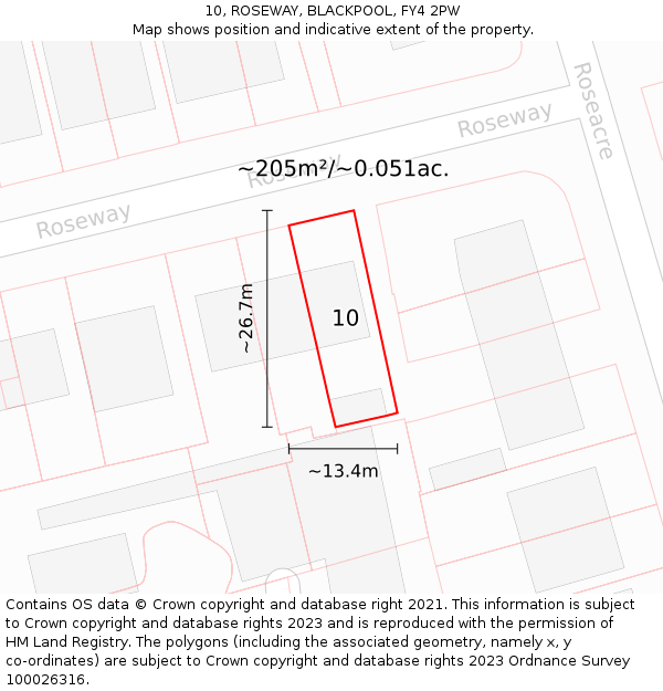 10, ROSEWAY, BLACKPOOL, FY4 2PW: Plot and title map