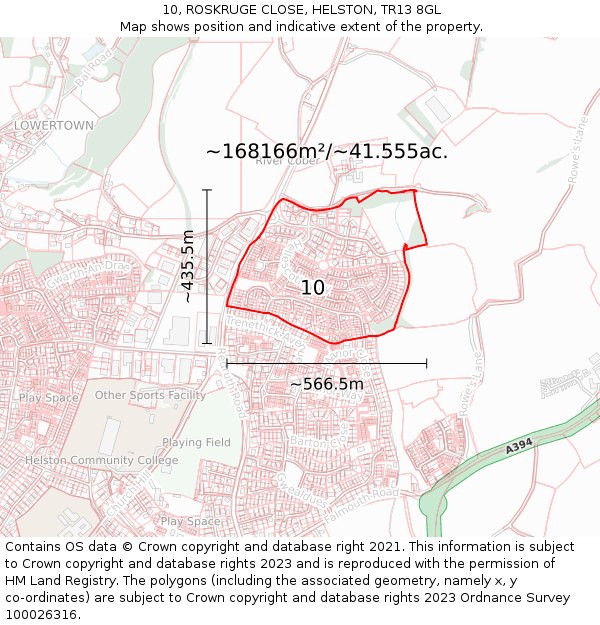10, ROSKRUGE CLOSE, HELSTON, TR13 8GL: Plot and title map