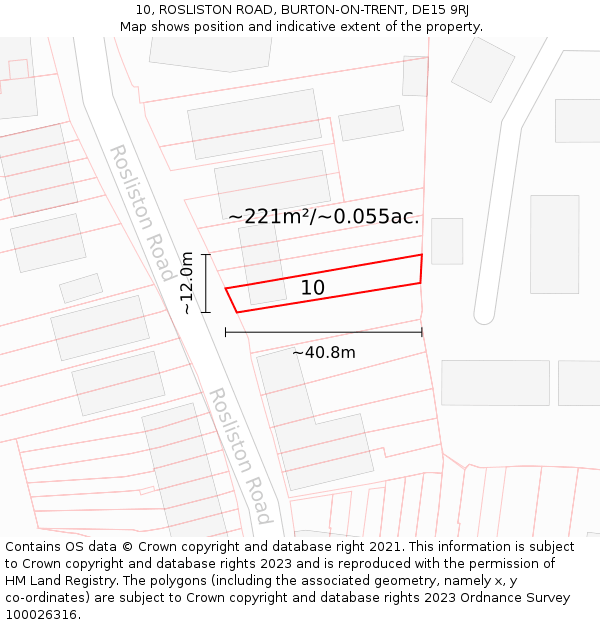 10, ROSLISTON ROAD, BURTON-ON-TRENT, DE15 9RJ: Plot and title map