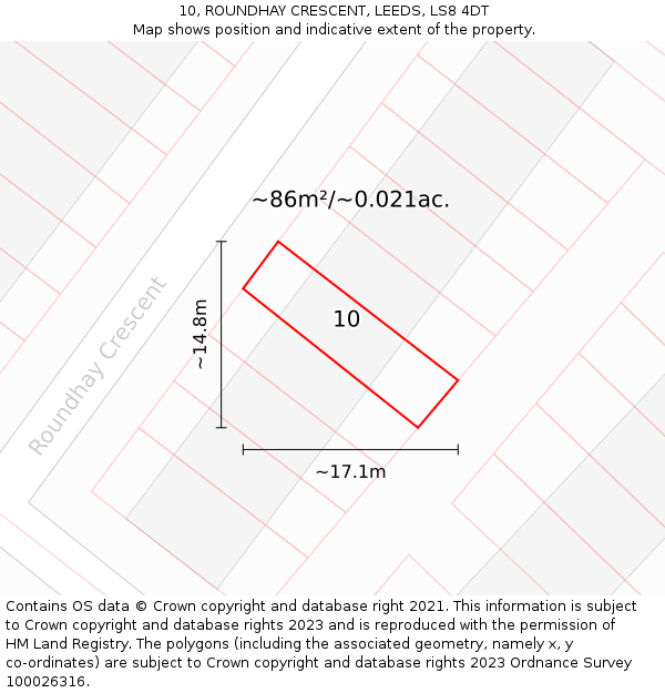 10, ROUNDHAY CRESCENT, LEEDS, LS8 4DT: Plot and title map