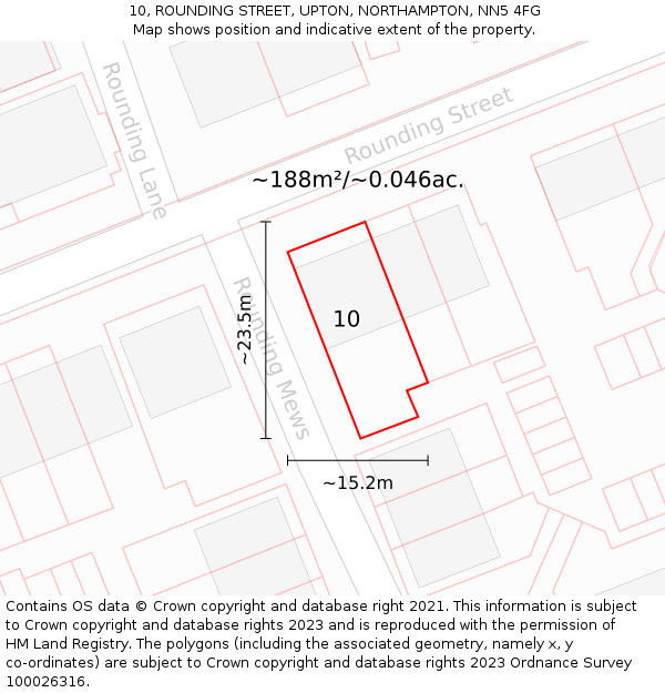 10, ROUNDING STREET, UPTON, NORTHAMPTON, NN5 4FG: Plot and title map