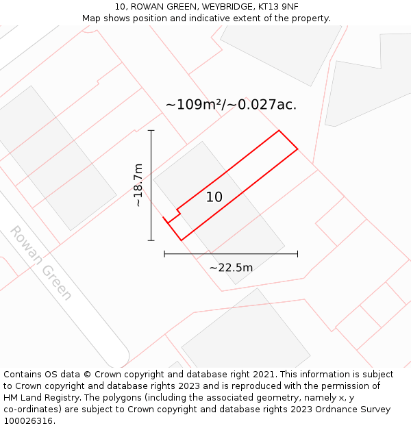10, ROWAN GREEN, WEYBRIDGE, KT13 9NF: Plot and title map