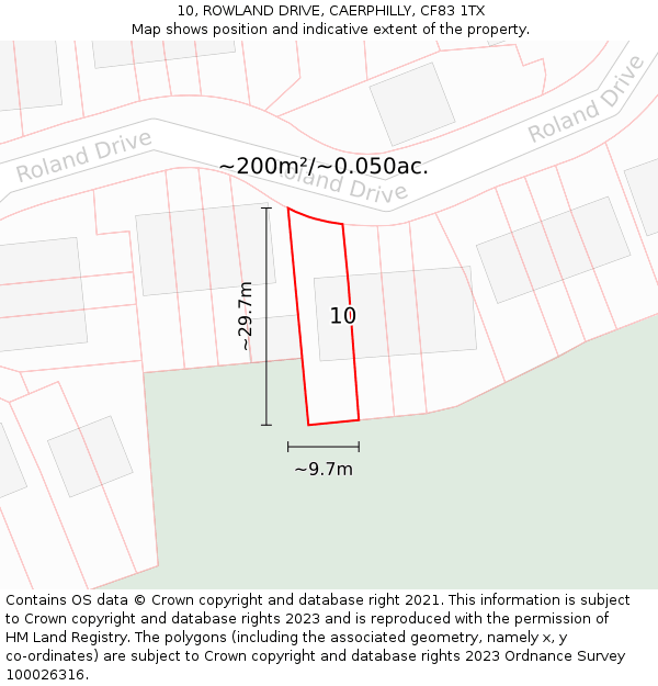 10, ROWLAND DRIVE, CAERPHILLY, CF83 1TX: Plot and title map