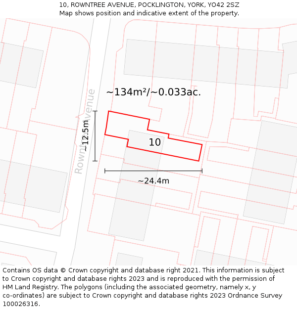 10, ROWNTREE AVENUE, POCKLINGTON, YORK, YO42 2SZ: Plot and title map