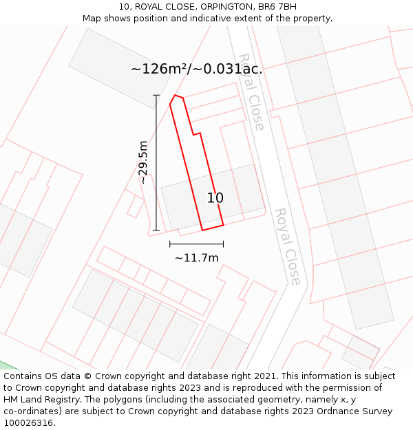 10, ROYAL CLOSE, ORPINGTON, BR6 7BH: Plot and title map