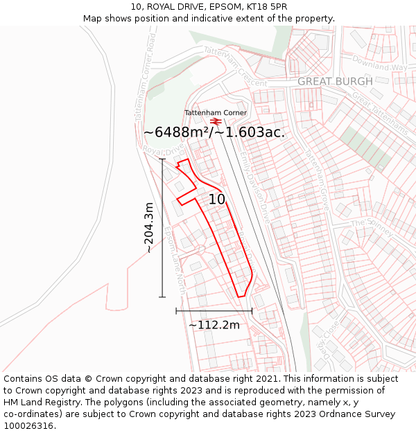 10, ROYAL DRIVE, EPSOM, KT18 5PR: Plot and title map