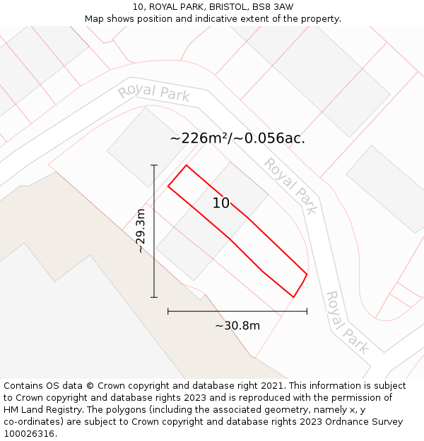10, ROYAL PARK, BRISTOL, BS8 3AW: Plot and title map