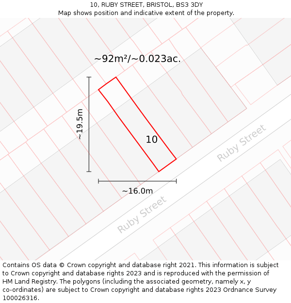 10, RUBY STREET, BRISTOL, BS3 3DY: Plot and title map