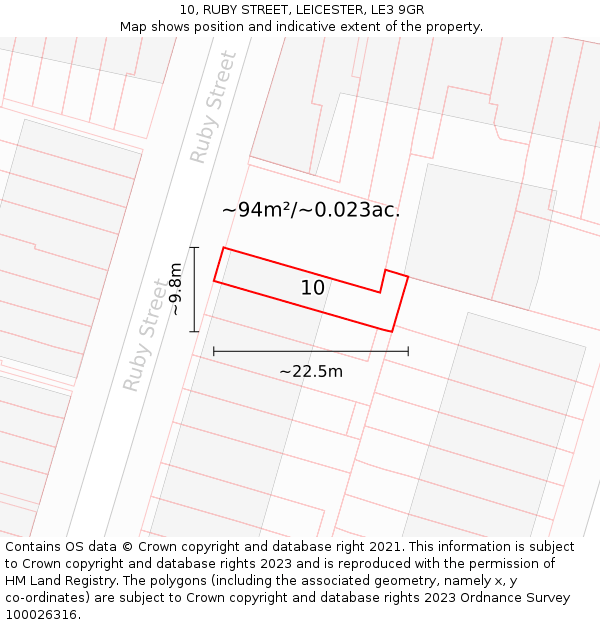 10, RUBY STREET, LEICESTER, LE3 9GR: Plot and title map
