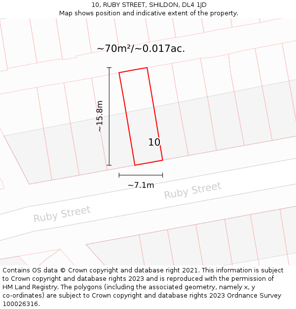 10, RUBY STREET, SHILDON, DL4 1JD: Plot and title map
