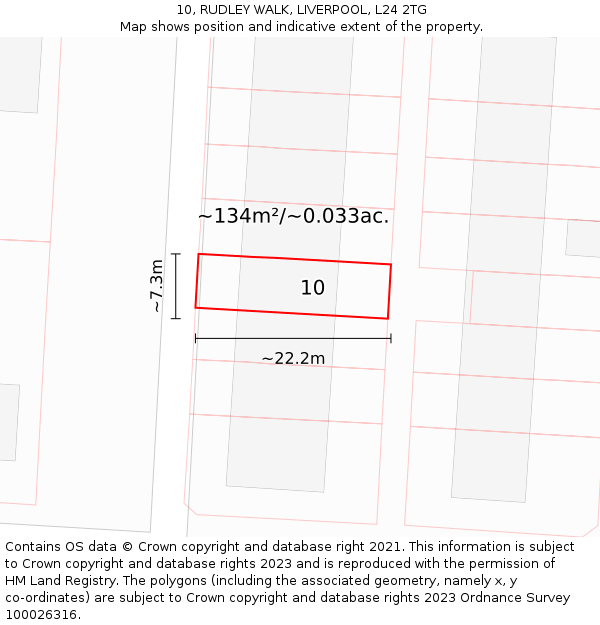 10, RUDLEY WALK, LIVERPOOL, L24 2TG: Plot and title map