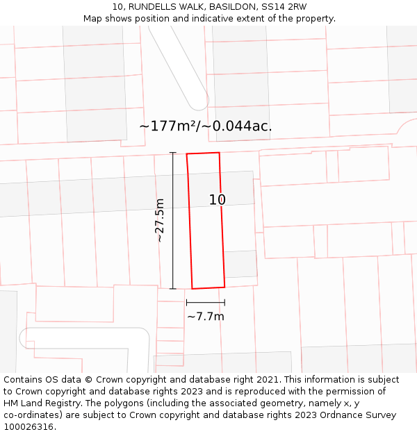 10, RUNDELLS WALK, BASILDON, SS14 2RW: Plot and title map