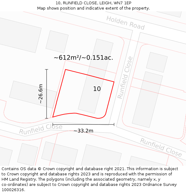 10, RUNFIELD CLOSE, LEIGH, WN7 1EP: Plot and title map