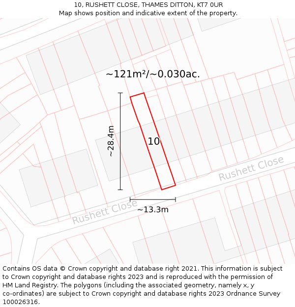 10, RUSHETT CLOSE, THAMES DITTON, KT7 0UR: Plot and title map