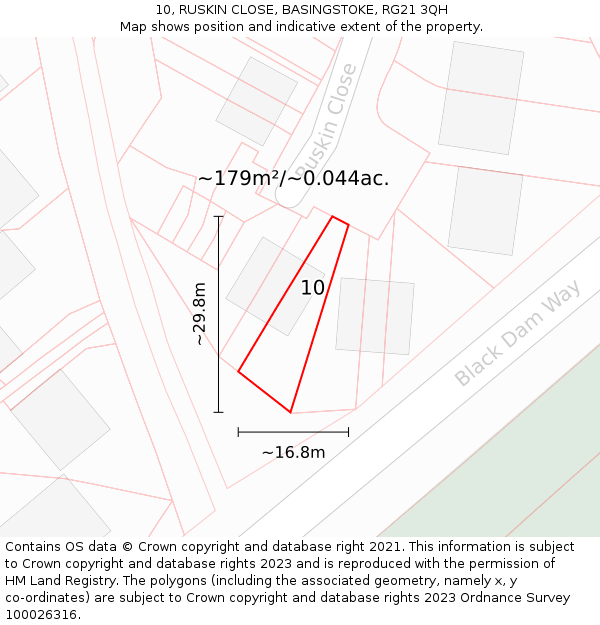 10, RUSKIN CLOSE, BASINGSTOKE, RG21 3QH: Plot and title map