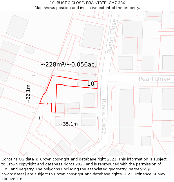 10, RUSTIC CLOSE, BRAINTREE, CM7 3RX: Plot and title map
