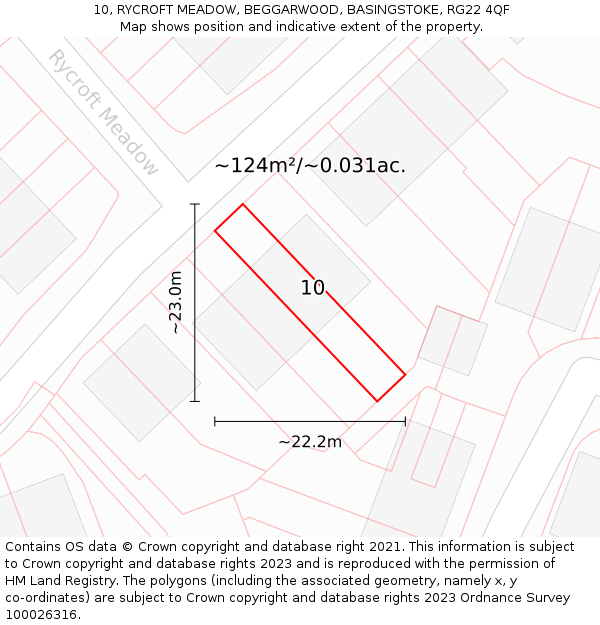 10, RYCROFT MEADOW, BEGGARWOOD, BASINGSTOKE, RG22 4QF: Plot and title map
