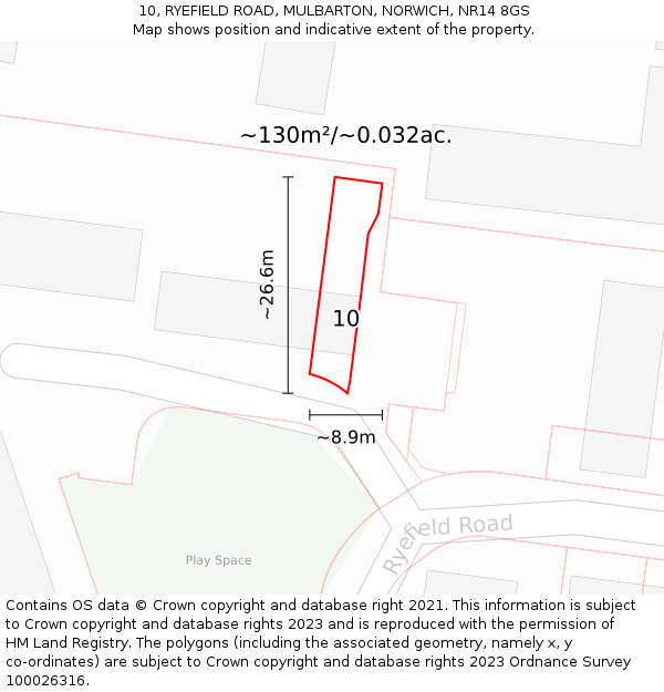 10, RYEFIELD ROAD, MULBARTON, NORWICH, NR14 8GS: Plot and title map